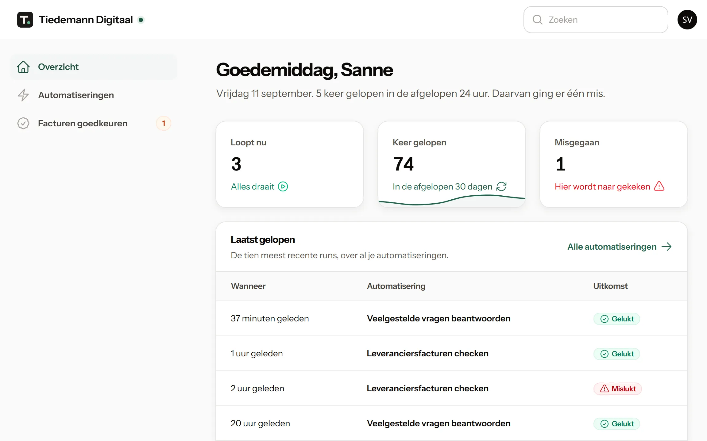 Het klantpanel: hoeveel automatiseringen er lopen, hoe vaak ze liepen, wat er misging en de laatste runs